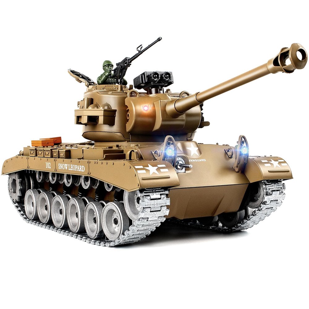 Supdex 1:18 RC Tank, 2.4G US Metal Alloy Metal US M26 Remote Control Tank That Shoot BBS Model Toys, Army Toy with Smoke, Lights, Sound and Recoil,Military RC Vehicle for Adults and Kids 6+ Year Old