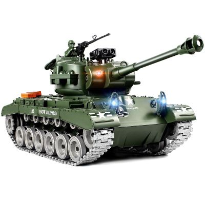 Supdex 1:18 RC Tank That Shoot BBS, 2.4G Metal US M26 Pershing Remote Control Model Toys, Army Tank Toy with Smoke, Lights, Sound and Recoil,Military RC Vehicle for Adults and Kids 6+Year Old