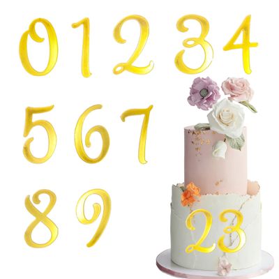 10-Piece Gold Number Cake Topper Mirror Acrylic Number Cake Side Decoration 0-9DIY cake decor Suitable for Birthday Parties Anniversaries and Various Events