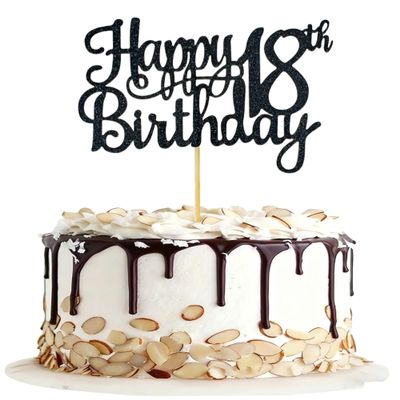 18th Happy Birthday Cake Topper Black Glitter 18th Cake Decorations for Boys Girls Personalized cake Topper Birthday Party Supplies
