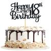 18th Happy Birthday Cake Topper Black Glitter 18th Cake Decorations for Boys Girls Personalized cake Topper Birthday Party Supplies view 1