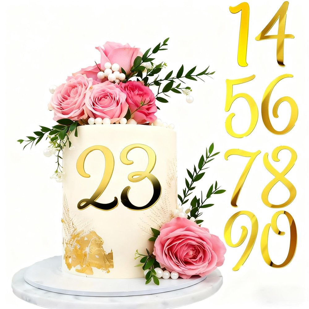 10-Piece Acrylic Number Cake Decor Set - 0-9 Gold Number DIY Cake Toppers - Personalized Decor for Birthday Parties, Anniversaries, and Various Events