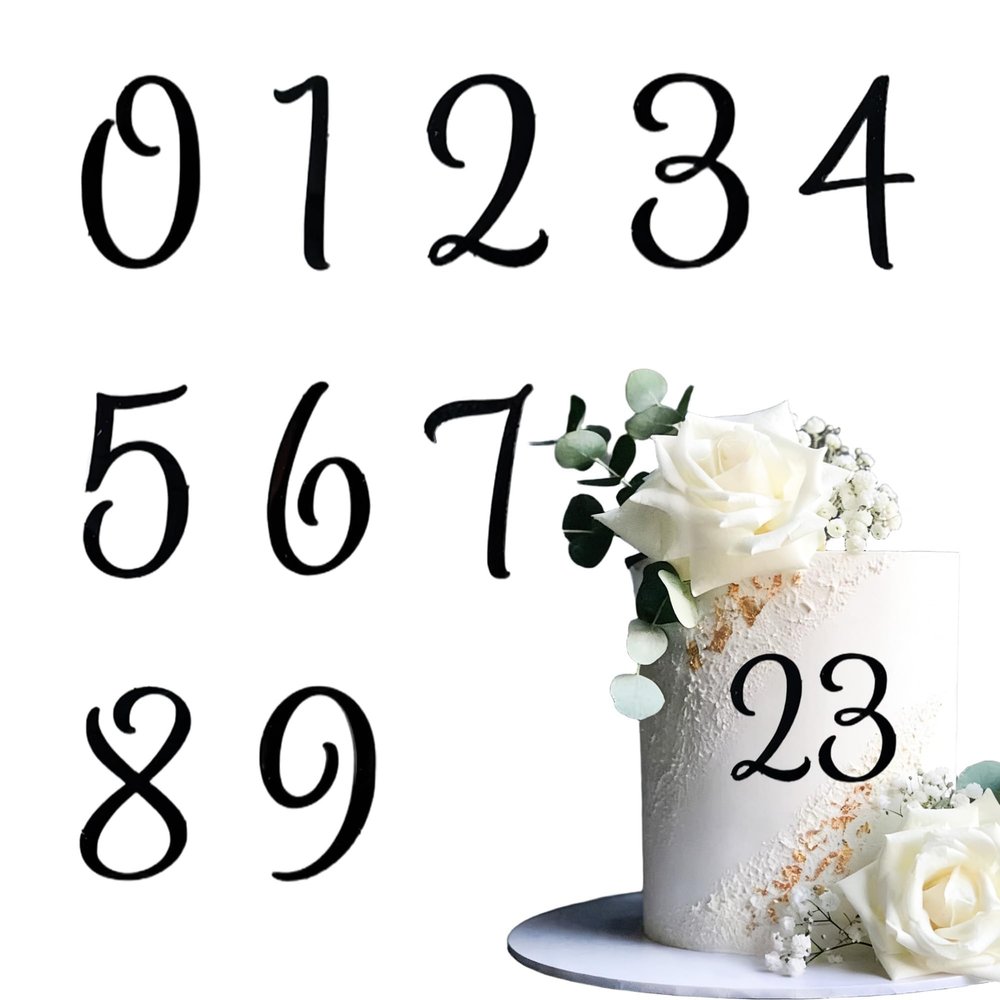 10PCS Black Number Cake Topper Mirror Acrylic Number Cake Decoration Black 0-9DIY for Birthday Parties Anniversaries and Various Events