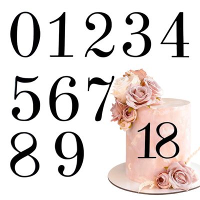 0-9 Acrylic Number Cake Toppers - 10-Piece Set of Black Mirror Number DIY Cake Decorations - Suitable for birthday parties, anniversaries, and other events.