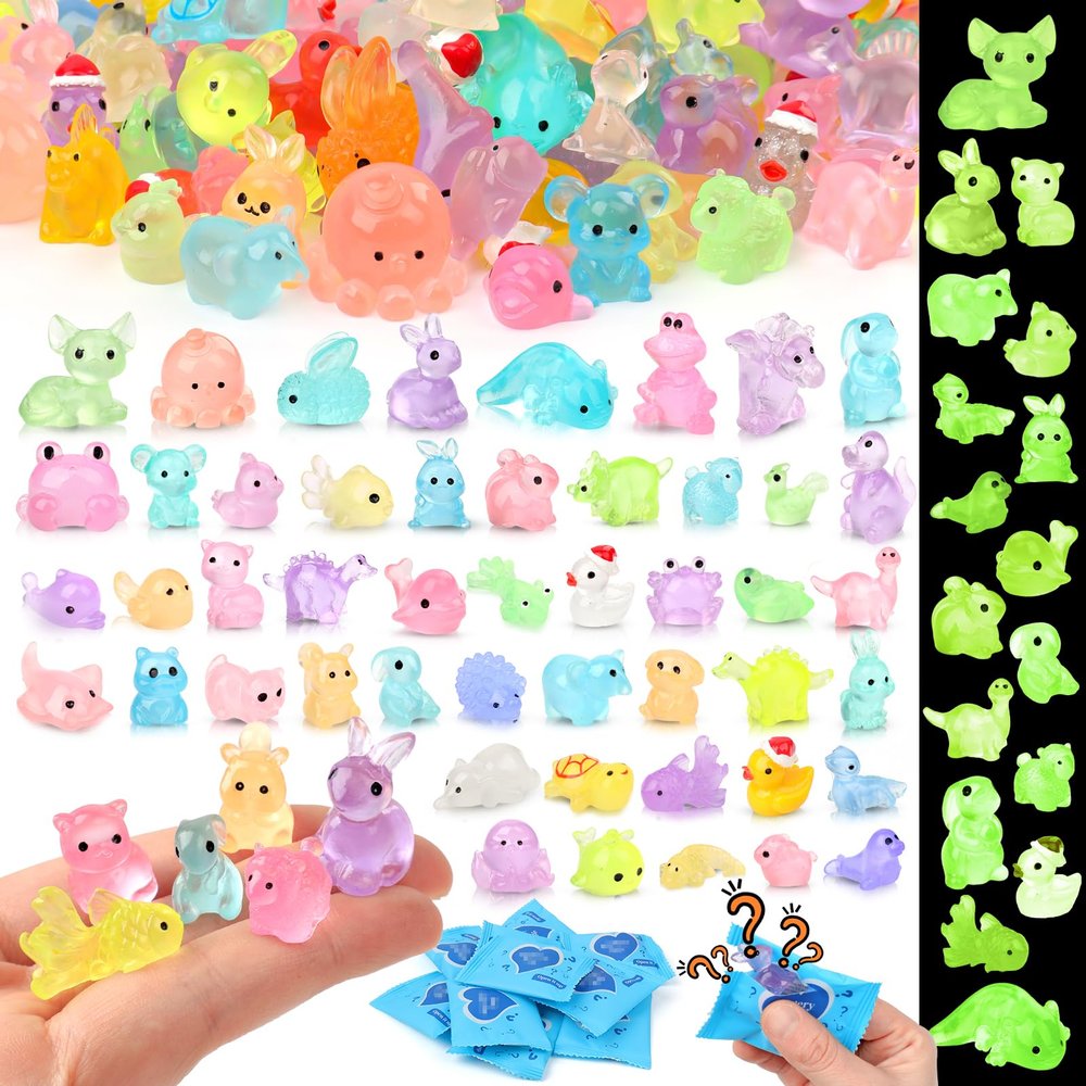 100PCS Mystery Bag Mini Resin Animals Luminous for Crafts Decor Mini Resin Ocean Animals Miniature Ornaments for Micro Landscape Garden Aquarium Dollhouse Party Favors Surprise Gifts for Kids