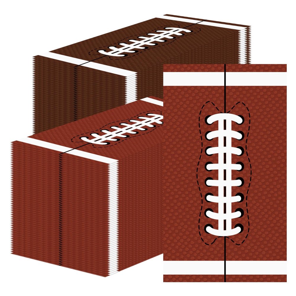 100 Pack Football Napkins Party Supplies - Rectangle Rugby Pattern Napkin Bulk, 3-Ply Brown Disposable Paper Hand Towels Napkins Set for Football Game Day Tailgate Party Favors Table Decorations