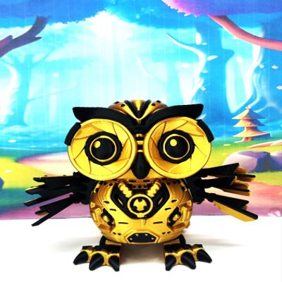 3D Printed Cyber Owl Figurine, Articulated Owl Bird Toy, 4" Gold and Black Cyber Owl, Posable and Movable Cyber Owl - ACO-Gold