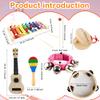 11 Pcs Musical Instruments Sets Included Wood Guitar Xylophone 2 Mallets 2 Tambourine 2 Hand Bell 2 Wood Sounder 2 Castanets for Preschool Toddlers Educational Music Learning view 2
