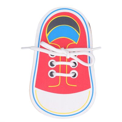 Aqur2020 Wooden Shoelace Tying Practice Toy, Educational Lacing and Threading Toy for Preschoolers, Fine Motor Skills Development