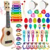 40 Pcs Musical Instruments Sets Included Wood Guitar Xylophone 2 Tambourine 6 Hand Bell 6 Wood Sounder 6 Castanets 6 Maracas 6 Rattles 6 laps for Preschool Educational Music Learning view 1