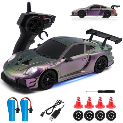 Aka Supaku RC Drift Car, 1:24 4WD Remote Control Cars Vehicle with LED Light,2.4GHz 20KM/H High Speed RC Cars with Two Batteries & Drifting Tires Racing Sport Toy for Adults Boys Girls Kids