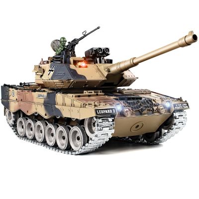 Supdex 1:18 RC Tank That Shoot BBS, 2.4G Metal German Leopard II Remote Control Model Toys, Army Tank Toy with Smoke, Lights, Sound and Recoil,Military RC Vehicle for Adults and Kids 6+Year Old