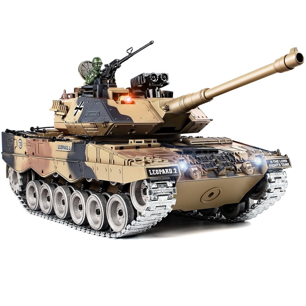 Supdex 1:18 RC Tank That Shoot BBS, 2.4G Metal German Leopard II Remote Control Model Toys, Army Tank Toy with Smoke, Lights, Sound and Recoil,Military RC Vehicle for Adults and Kids 6+Year Old