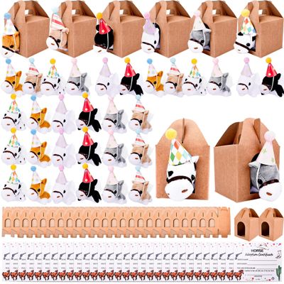 144 Pcs Horse Party Favors Include 36 Mini Stuffed Horse AnimalsToys Plush Horse Animals 36 Foldable Kraft Boxes 36 Adoption Cards and 36 Multicolor Hat for Adopt a Horse Party Favors Birthday Gifts