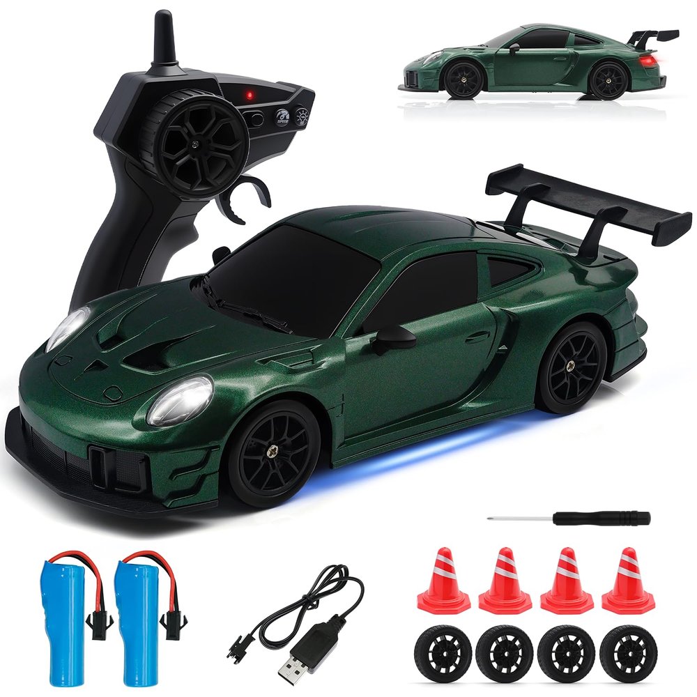 Aka Supaku RC Drift Car, 1:24 4WD Remote Control Cars Vehicle with LED Light,2.4GHz 20KM/H High Speed RC Cars with Two Batteries & Drifting Tires Racing Sport Toy for Adults Boys Girls Kids