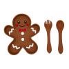 Baby Silicone Feeder Set, BabyX 3-pcs Gingerbread-themed Baby Plate with Suction, Spoon and Fork for Babies Toddler Kids, BPA-Free, Baby Utensils Feeding Supplies, Microwave and Dishwasher Safe view 1