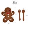 Baby Silicone Feeder Set, BabyX 3-pcs Gingerbread-themed Baby Plate with Suction, Spoon and Fork for Babies Toddler Kids, BPA-Free, Baby Utensils Feeding Supplies, Microwave and Dishwasher Safe view 2