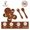 Baby Silicone Feeder Set, BabyX 3-pcs Gingerbread-themed Baby Plate with Suction, Spoon and Fork for Babies Toddler Kids, BPA-Free, Baby Utensils Feeding Supplies, Microwave and Dishwasher Safe view 3