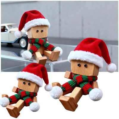 Shaking Wooden Man Figurine,Shaking Feet Wooden Santa Doll with Christmas Hat and Scarf,Fun Wood Shake Doll with 12PCS Magnetic Expressions,Car Dashboard Decorations Gifts for Friends