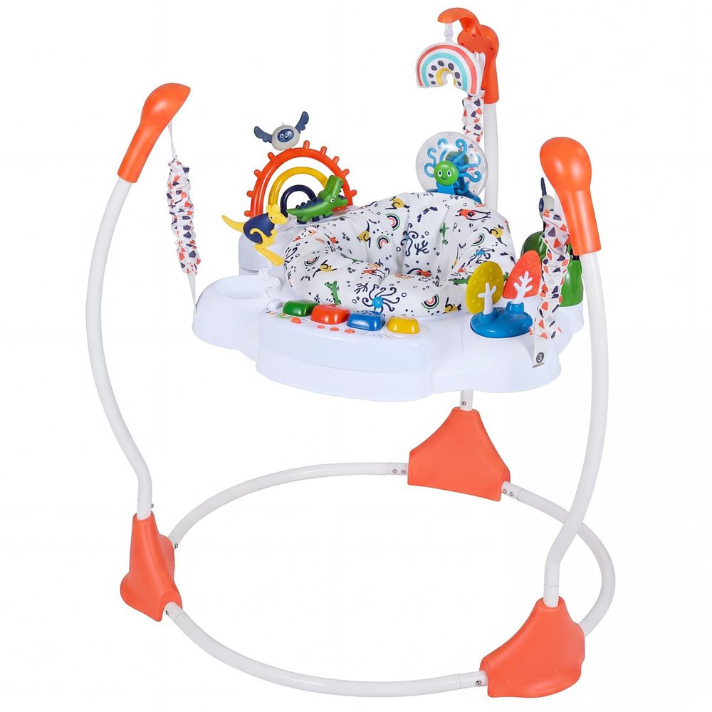 HONEY JOY Baby Bouncer Activity Center, Infant Jumper and Table w/ 360 Rotary Seat, 3 Adjustable Heights, Music, Lights, Sounds & Developmental Toys, Activity Center for Babies 6+ Months (Orange)