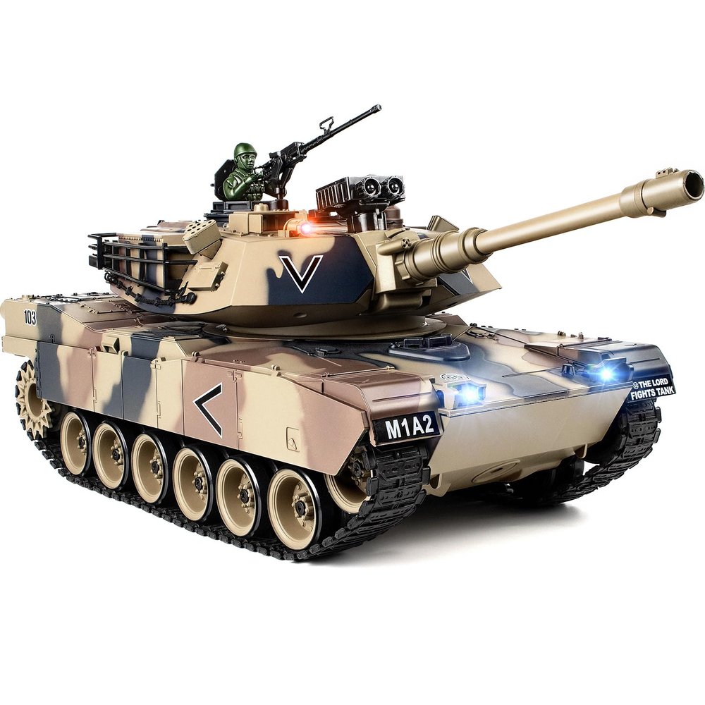 Supdex 1:18 RC Tank That Shoot BBS, 2.4G US M1A2 Remote Control Tank Model Truck Toys, Army Toy with Smoke, Lights, Sound and Recoil, Military RC Vehicle for Adults and Kids 6+ Years Old