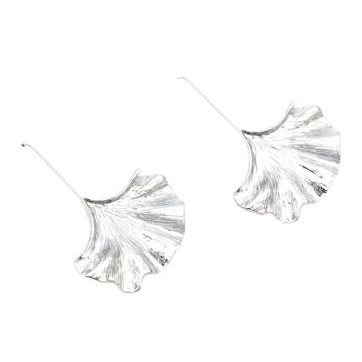 6.3 * 4.6cm Retro Metal Leaf Alloy Earrings,silvery,6.3 * 4.6cm
