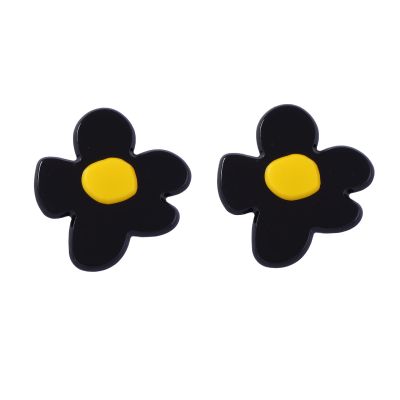 5.2 * 4.8cm Bohemian Acrylic Cartoon Flower Earnail Female ,black,5.2 * 4.8cm