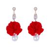 8.3 * 4.6cm Bohemian Fabric Spun Red Flower Imitation Pearl Pendant Earrings,Red,8.3 * 4.6cm view 1