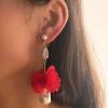 8.3 * 4.6cm Bohemian Fabric Spun Red Flower Imitation Pearl Pendant Earrings,Red,8.3 * 4.6cm view 2
