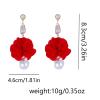 8.3 * 4.6cm Bohemian Fabric Spun Red Flower Imitation Pearl Pendant Earrings,Red,8.3 * 4.6cm view 3