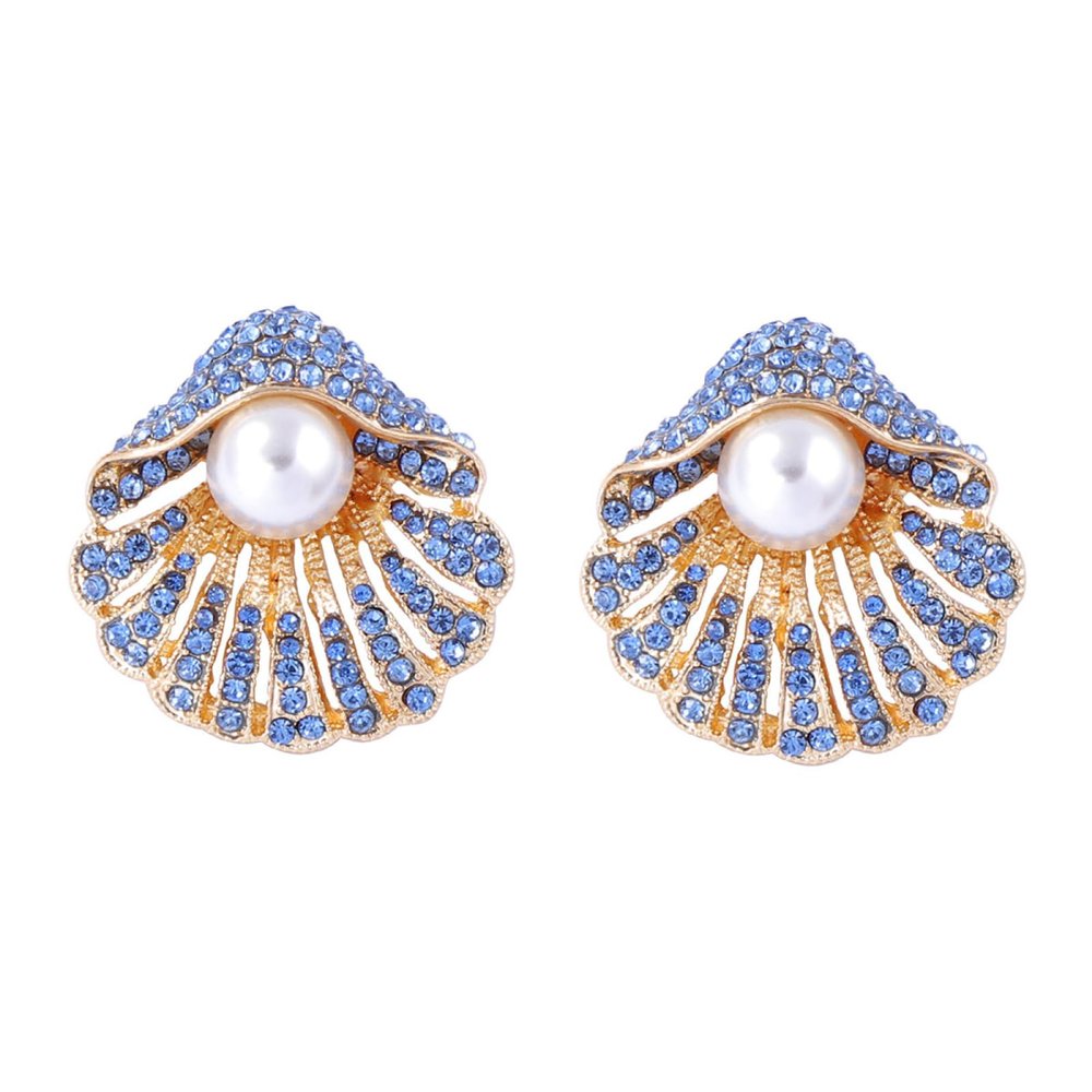 3.3 * 3.2cm Bohemian Alloy Imitation Pearl Shell Earrings For Women,blue,3.3 * 3.2cm