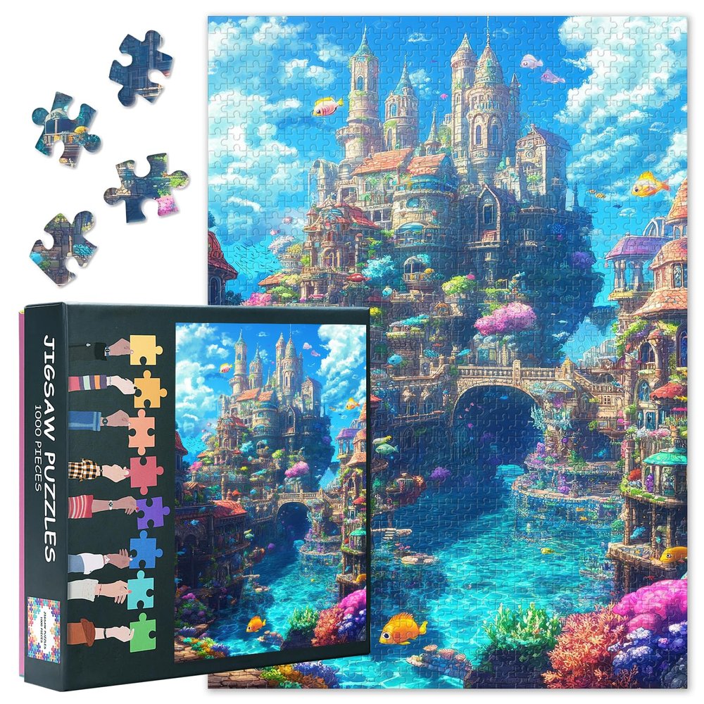 Castle Puzzles for Adults 1000 Pieces, Underwater City Jigsaw Puzzles, Adult Puzzle for Adults, Educational Fun Games or Toys for Elders Friends 20X27 INCH