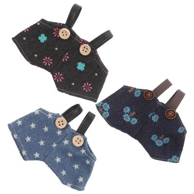 BESTonZON 3pcs Doll Overalls for Plush Bears Soft Cotton Striped and Denim Pants DIY Accessories Kawaii Stuffed Animal Clothes for Dress-up and Skill Development