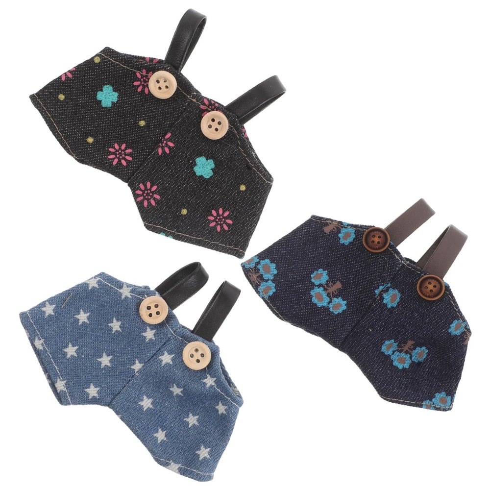 BESTonZON 3pcs Doll Overalls for Plush Bears Soft Cotton Striped and Denim Pants DIY Accessories Kawaii Stuffed Animal Clothes for Dress-up and Skill Development