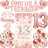 13th Birthday Decorations for Girls, 13 Year Old Girl Birthday Decorations Rose Gold Foil Balloons Happy 13th Birthday Banner Background Cloth view 1