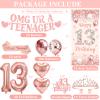 13th Birthday Decorations for Girls, 13 Year Old Girl Birthday Decorations Rose Gold Foil Balloons Happy 13th Birthday Banner Background Cloth view 2