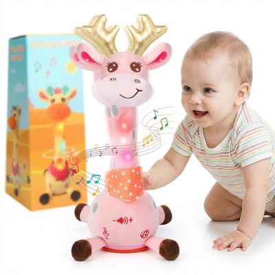 Dancing Giraffe Musical Plush Toy, Recording & Repeating Talking Giraffe Baby Toy for 612 Months, Interactive Singing Stuffed Animal, Birthday Gift for Grandkids Infants Toddlers(Pink)