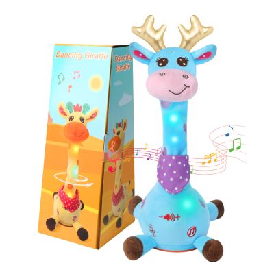 JISON21 Dancing Talking Giraffe Baby Toy, Adjustable Volume Interactive Mimicking Toy Singing Recording Repeating What You Say Giraffe Toy, Musical Birthday Gift for Grandkids Infants Toddlers(Blue)