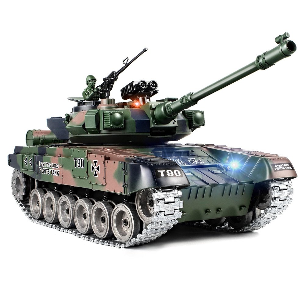 Supdex 1:18 RC Tank That Shoot BBS, 2.4G RUS T-90 Alloy Metal Remote Control Tank Model Toys, Army Toy with Smoke, Lights, Sound and Recoil,Military RC Vehicle for Adults and Kids 6+ Year Old