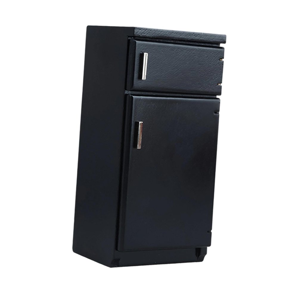 1:12 Scale Dollhouse Kitchen Fridge Freezer, Simulation Refrigerator, Home Dining Room Living Room Wooden Dollhouse Furniture, Black