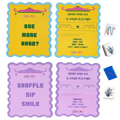 Adkoat 4PCS Mahjong Shuffler Cards for Tiles Mixing & Shuffling - Portable Mah Jongg Accessories and Gifts for Party Supplies - Waterproof Mahjongg Flipper with Rules & Funny Saying for Beginner
