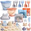 Dreamon 3 Pack Beach Toys Set for Kids 3-10, Collapsible Sand Buckets with Beach Molds and Mesh Bag, Sandbox Travel Toys Beach Vacation Essentials, Camping Gear, Fishing (Blue/Grey/Orange) view 1