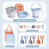Dreamon 3 Pack Beach Toys Set for Kids 3-10, Collapsible Sand Buckets with Beach Molds and Mesh Bag, Sandbox Travel Toys Beach Vacation Essentials, Camping Gear, Fishing (Blue/Grey/Orange) view 3