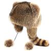 Raccoon Hat for Kids Warm & Thick Racoon Hat with Plush Furry Tail Round Top Coonskin Cap for Cold Weather Winter Costume Headwear.. Brown view 1