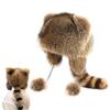 Raccoon Hat for Kids Warm & Thick Racoon Hat with Plush Furry Tail Round Top Coonskin Cap for Cold Weather Winter Costume Headwear.. Brown view 2