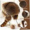 Raccoon Hat for Kids Warm & Thick Racoon Hat with Plush Furry Tail Round Top Coonskin Cap for Cold Weather Winter Costume Headwear.. Brown view 3