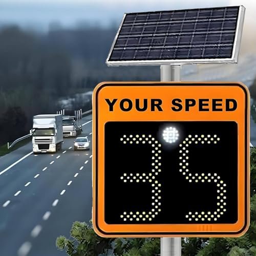 Solar Radar Speed Display Sign - Traffic Speed Radar with Adjustable Speed Limit, Remote Control LED Warning Sign, Yellow 60x90cm - Enhance Road Safety