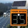 Solar Radar Speed Display Sign - Traffic Speed Radar with Adjustable Speed Limit, Remote Control LED Warning Sign, Yellow 60x90cm - Enhance Road Safety view 1
