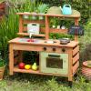 Outdoor Kitchen for Kids,Mud Kitchen Wooden Toy Playset Toddler Kitchen Playset with Kettle Blackboard Wooden Plant Container Kitchen Accessories for 3+ Ages Gift on Birthdays Children's Day Christmas view 3
