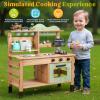 Outdoor Kitchen for Kids,Mud Kitchen Wooden Toy Playset Toddler Kitchen Playset with Kettle Blackboard Wooden Plant Container Kitchen Accessories for 3+ Ages Gift on Birthdays Children's Day Christmas view 4